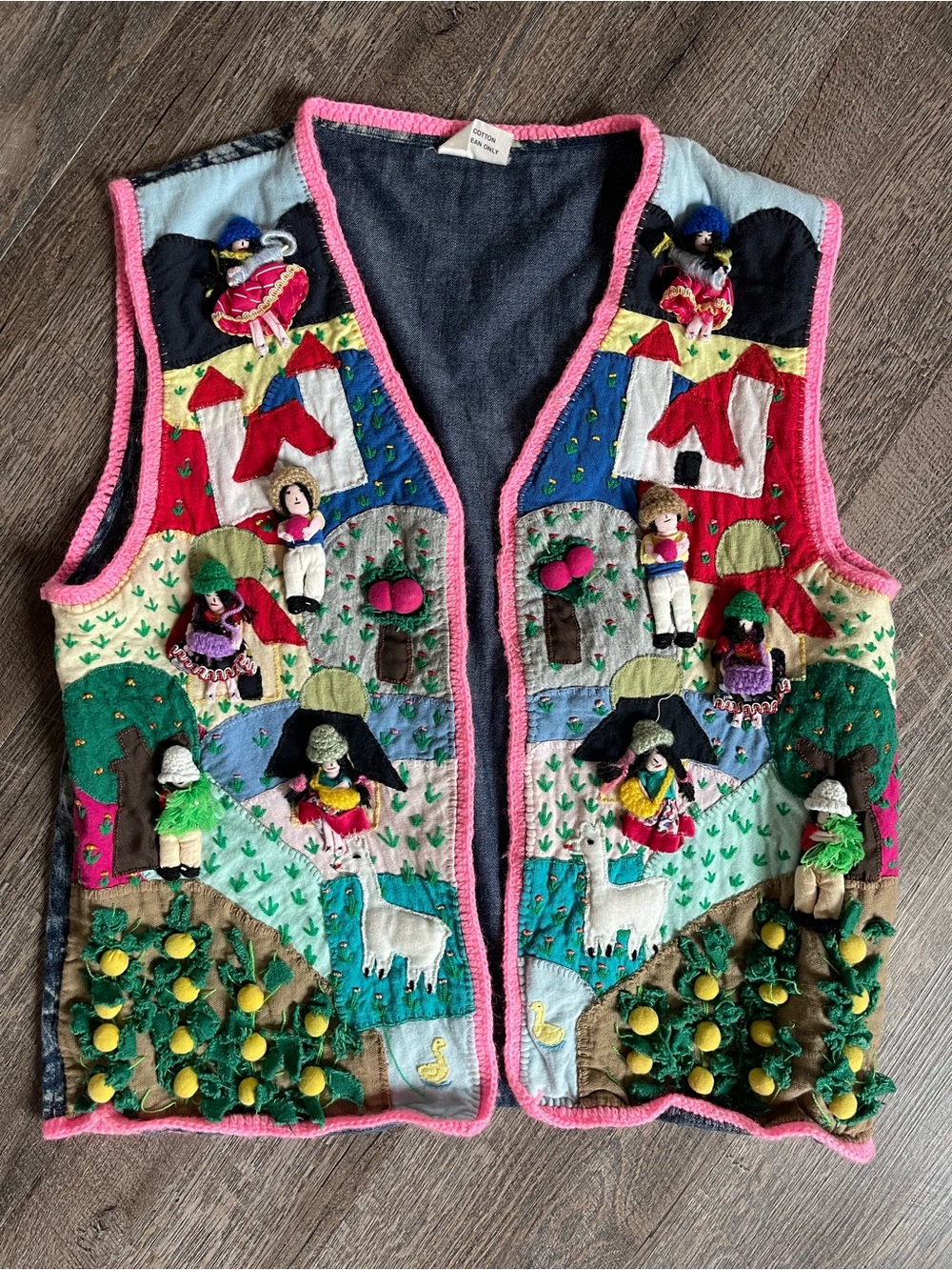 Vintage handmade Folk Art Arpillera vest